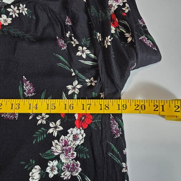 H&M Floral Blouse Women 2 Black Long Sleeve Cottage Minimalist Casual Keyhole - Picture 6 of 11